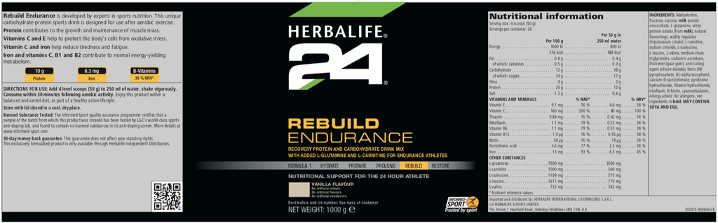 Sports HERBALIFE24 - Rebuild Endurance - Vanilla (1000 g)